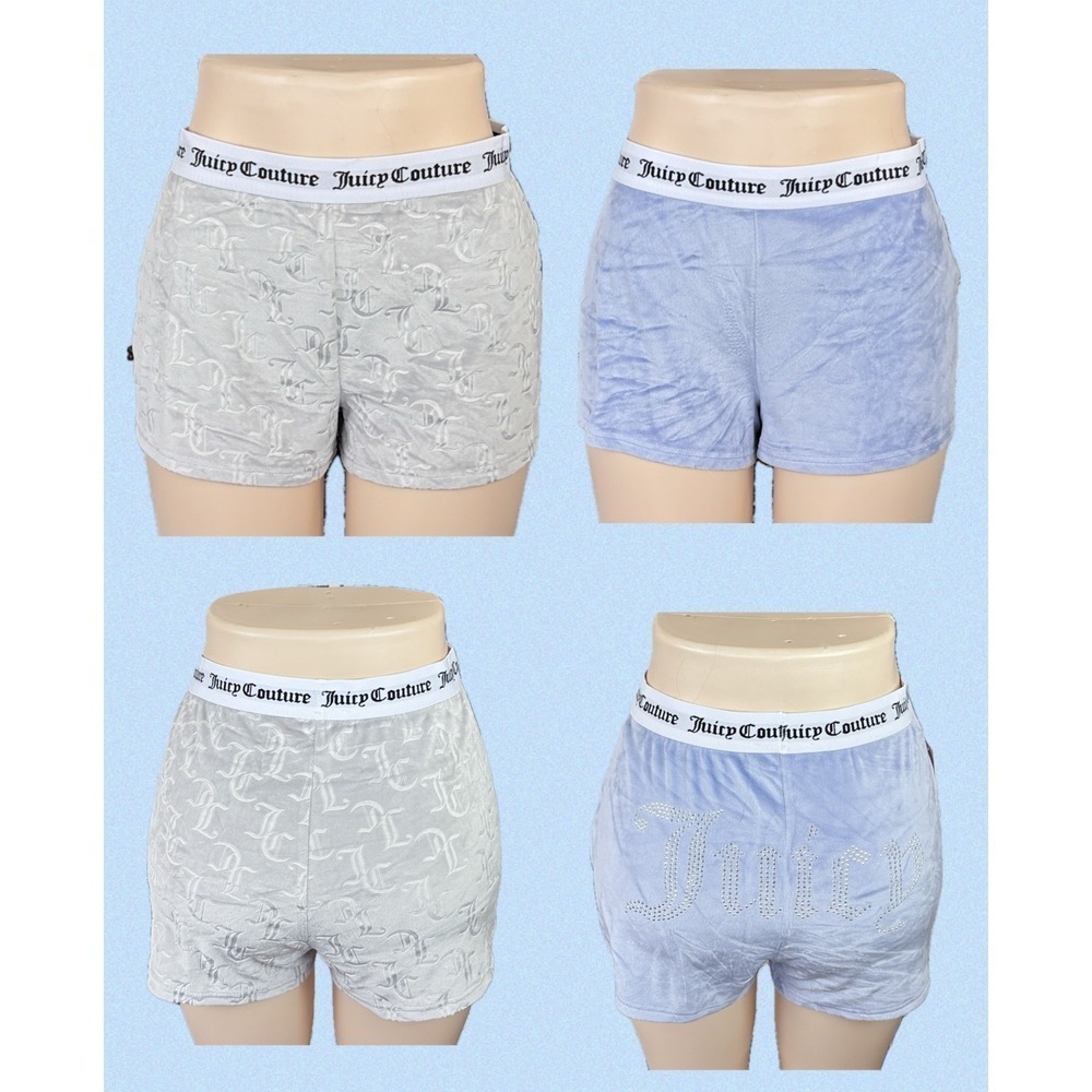Juicy Couture Womens Velour Sleep Shorts 2PK XL Blue Rhinestone Gray Monogram